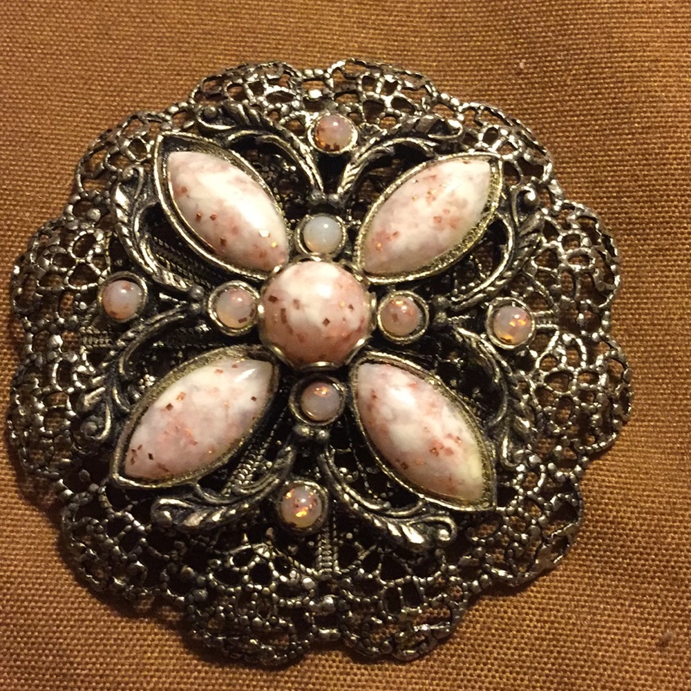 Vintage pink confetti lucite brooch
